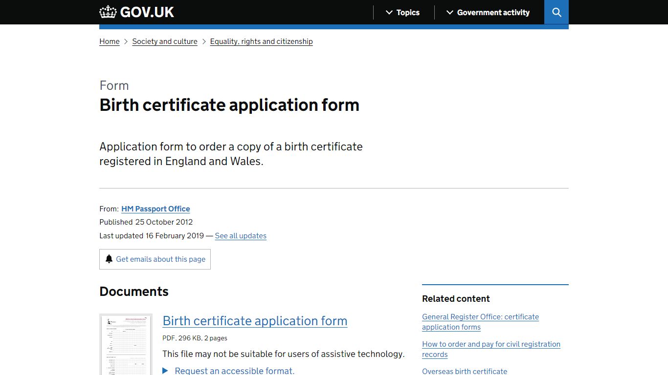 Birth certificate application form - GOV.UK